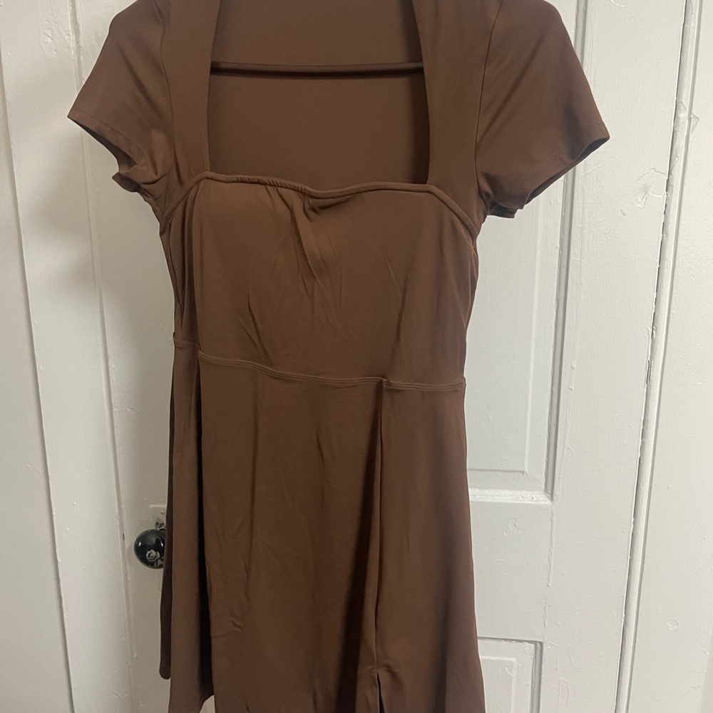 Brown Short Sleeve Dress